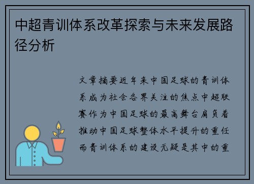 中超青训体系改革探索与未来发展路径分析