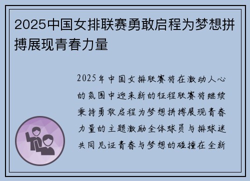 2025中国女排联赛勇敢启程为梦想拼搏展现青春力量
