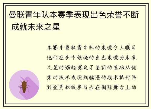 曼联青年队本赛季表现出色荣誉不断 成就未来之星